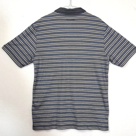 Travis Mathews Golf Polo Gray Blue Striped Men's Large Denim Collar Pima Cotton - Picture 4 of 6